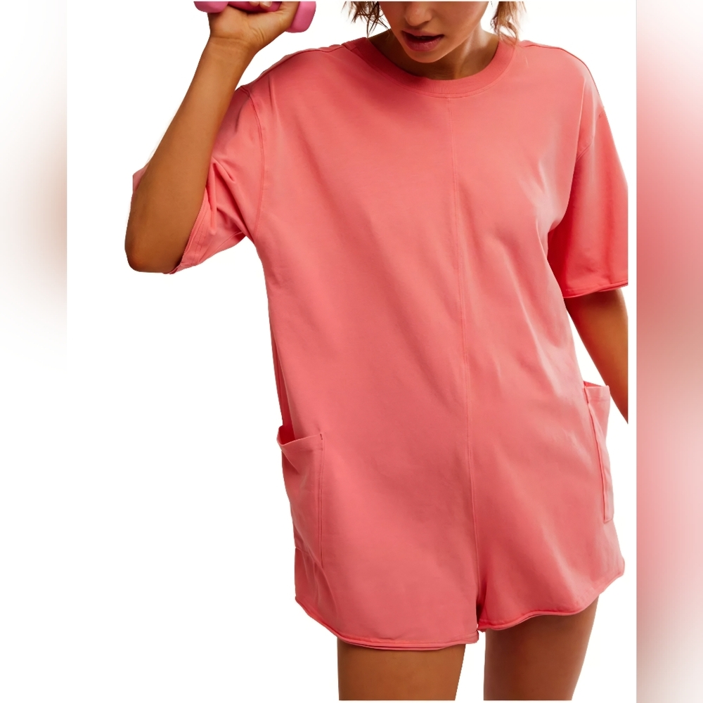 FP Movement by Free People Hot Shot Tee Romper, NWT Hibiscus - Picture 2 of 8